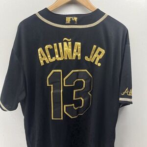Atlanta Braves Ronald Acuna Jr #13 Nike BLACK and GOLD JERSEY size 56 L
